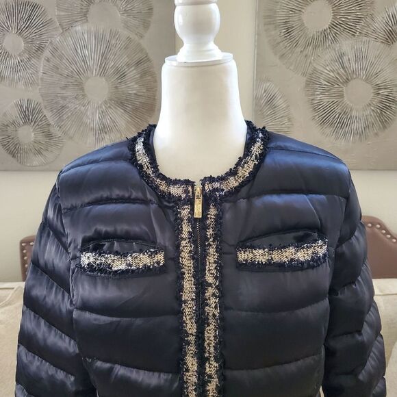 Karl Lagerfeld Tweed Trim Puffer Jacket Sz Sm - Picture 4 of 16